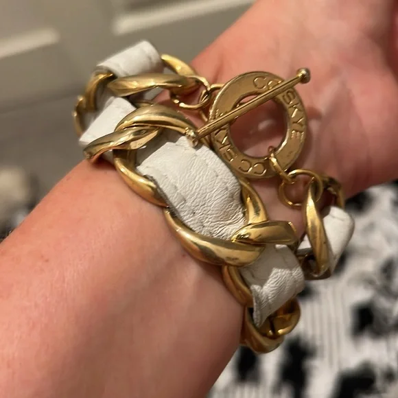 CC Skye Gold & White Chain Link Leather Choker &/or bracelet Y2K - Picture 6 of 10